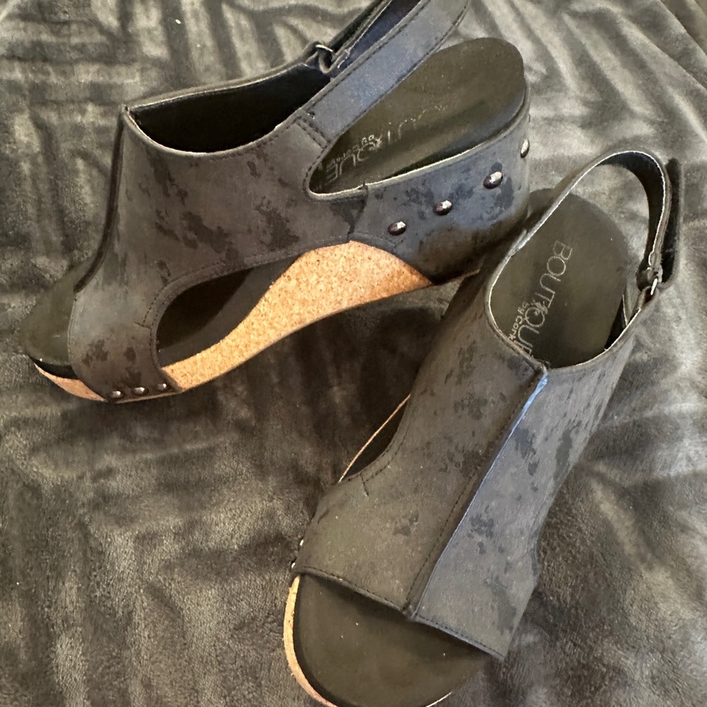 Corkys Black Wedge Sandals with Stud Accents